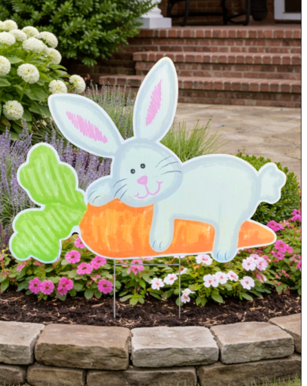 Lazy Bunny Yard Sign | 22" x 17" Spring Floral Outdoor Décor