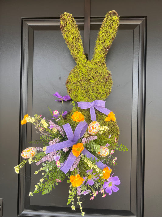 Moss Bunny Door Hanger | Easter Bunny Door Decor | Spring Bunny Wreath | Neutral Easter Front Door Decor