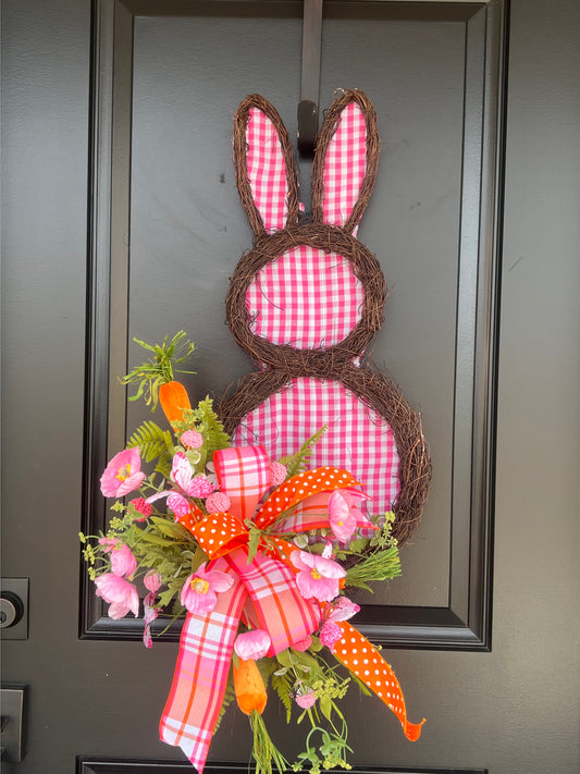 Pink Gingham Bunny Door Hanger | Easter Wreath | Spring Front Door Decor |