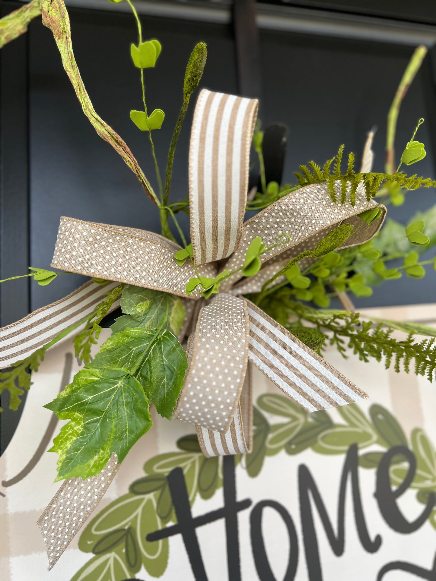 “Home Sweet Home” Neutral Designer Bow & Foliage Topper