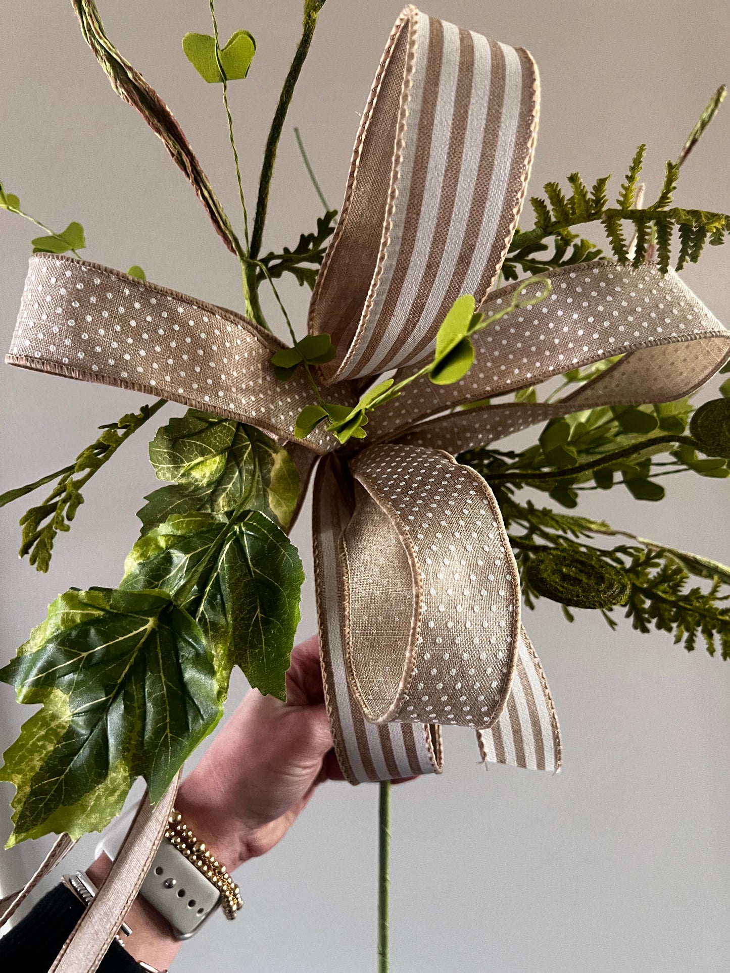 “Home Sweet Home” Neutral Designer Bow & Foliage Topper