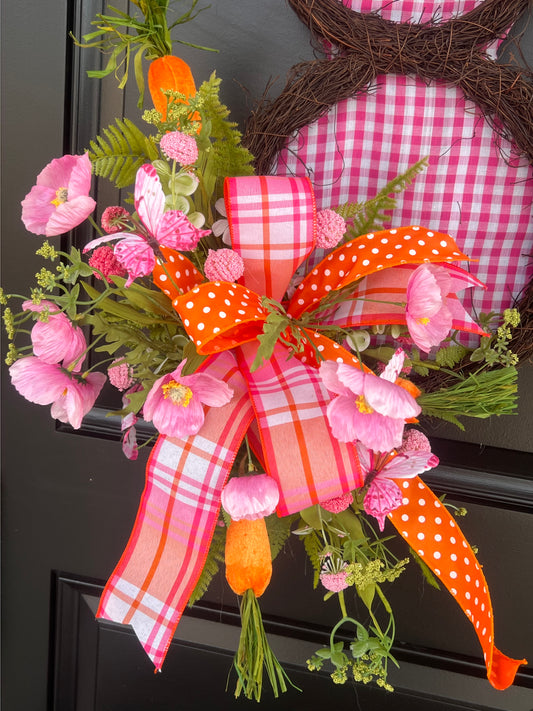 Pink Gingham Bunny Door Hanger | Easter Wreath | Spring Front Door Decor |