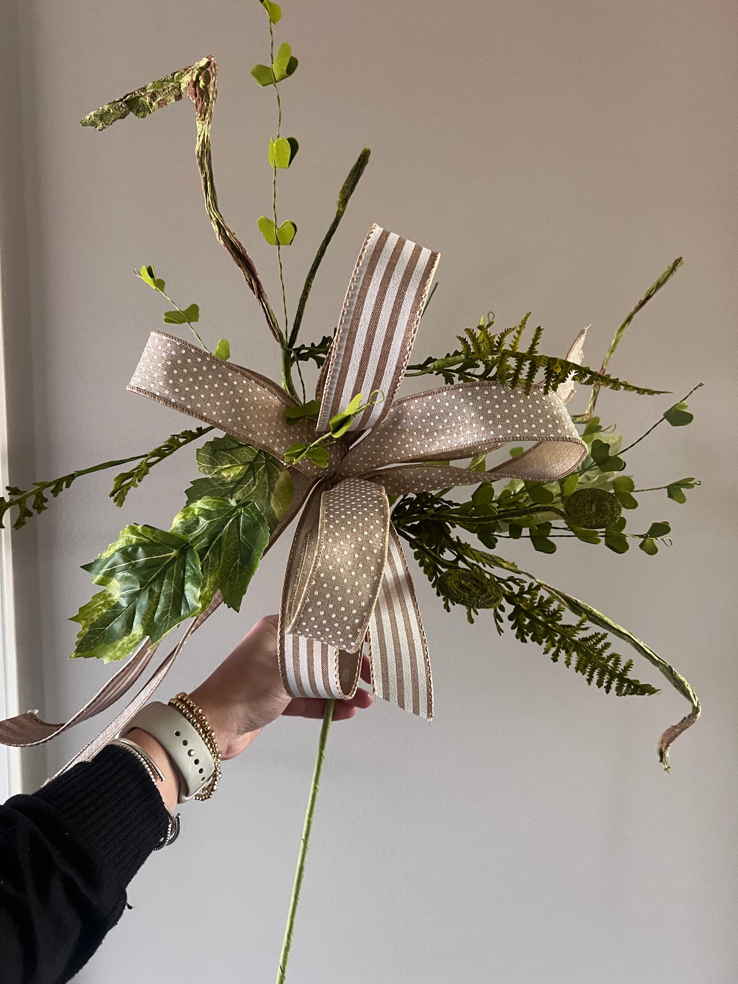 “Home Sweet Home” Neutral Designer Bow & Foliage Topper