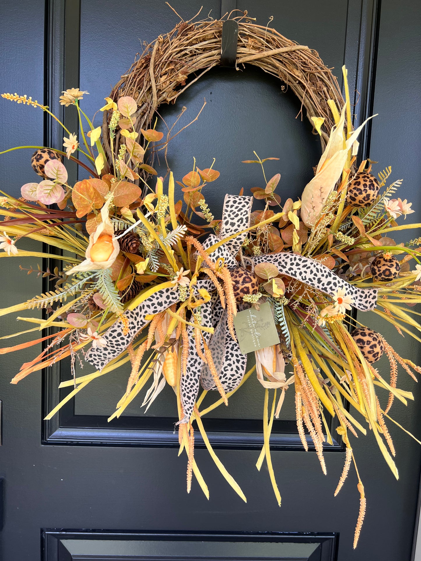 Reversible Fall Wreath | Leopard Harvest Grapevine Wreath