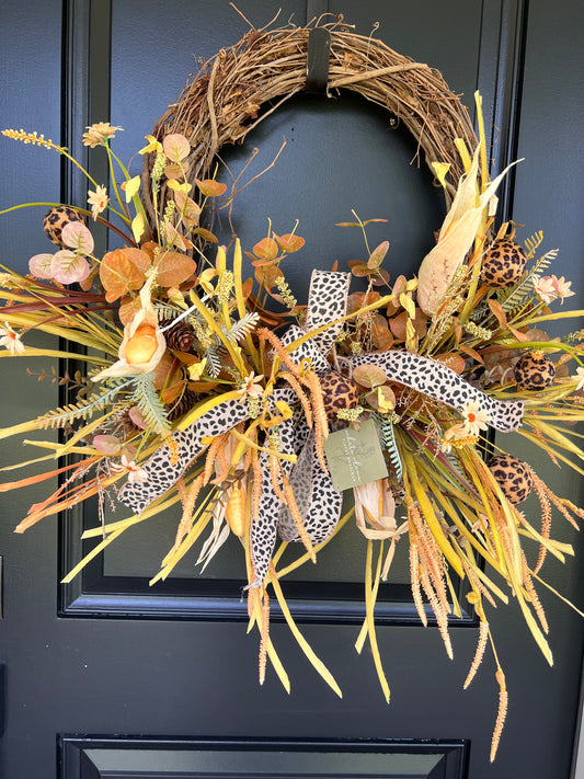 Reversible Fall Wreath | Leopard Harvest Grapevine Wreath