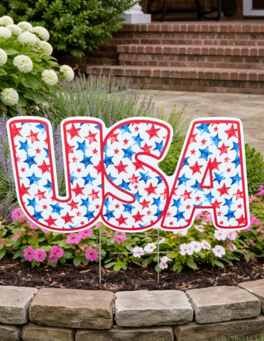 USA Patriotic Stars Yard Sign | 24” x 12”