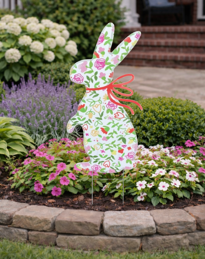 Wildflower Bunny Yard Sign | Spring Floral Outdoor Décor