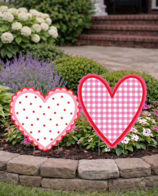 Red & White Polka Dot Heart Yard Sign with Scalloped Edge | 20x20 Valentine’s Décor