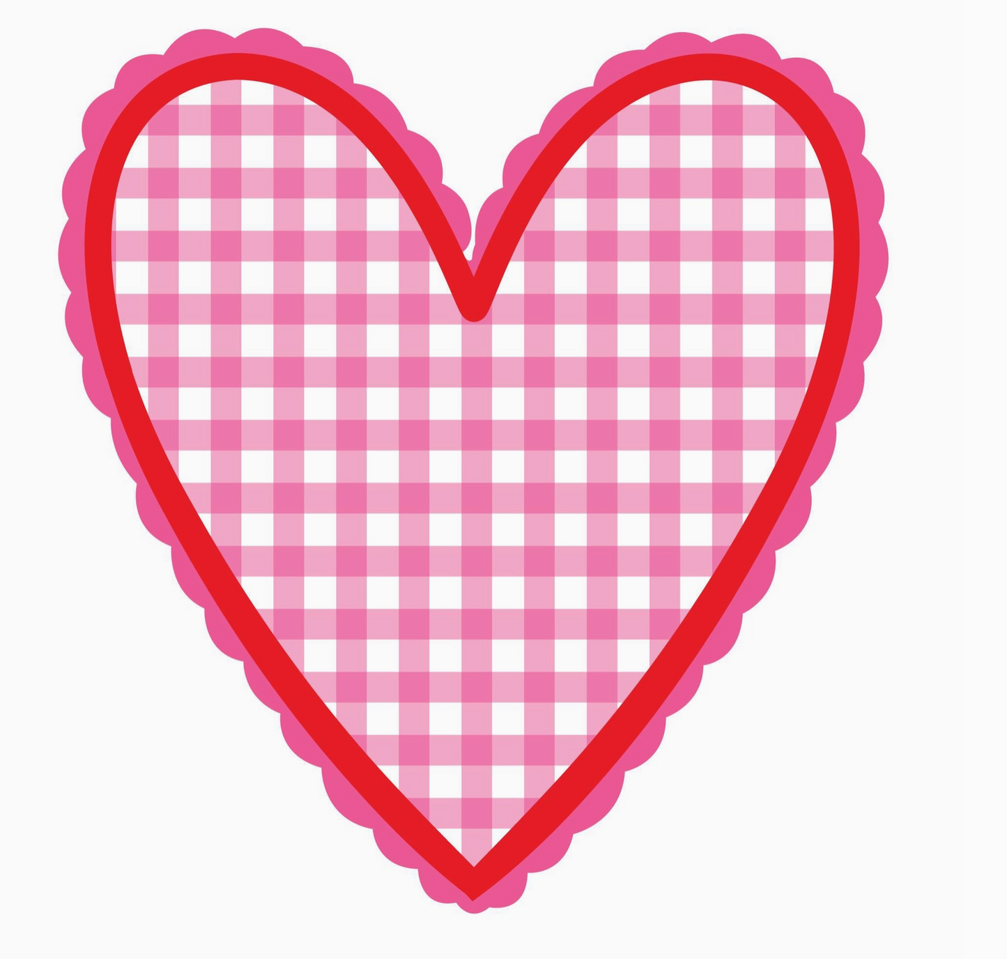 Pink Gingham Heart Yard Sign with Scalloped Red Edge | 20x20 Valentine’s Décor