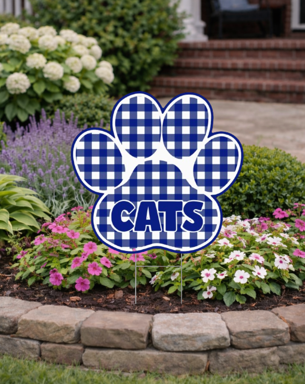 Blue Gingham Paw Yard Sign | 20x20 Outdoor Décor