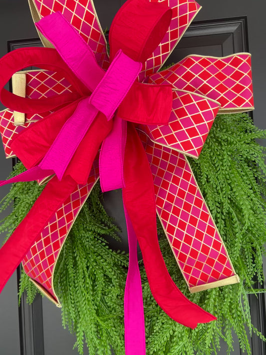 Valentine’s Crimson and Hot Pink Diamond Bead Grass Wreath